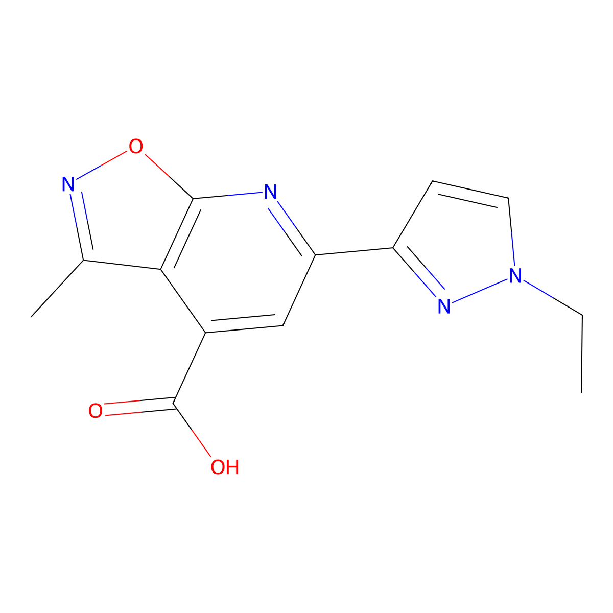 6-(1-Ethyl-1H-pyrazol-3-yl)-3-methylisoxazolo[5,4-b]pyridine-4-carboxylic acid molecular structure, CAS 1170052-42-2