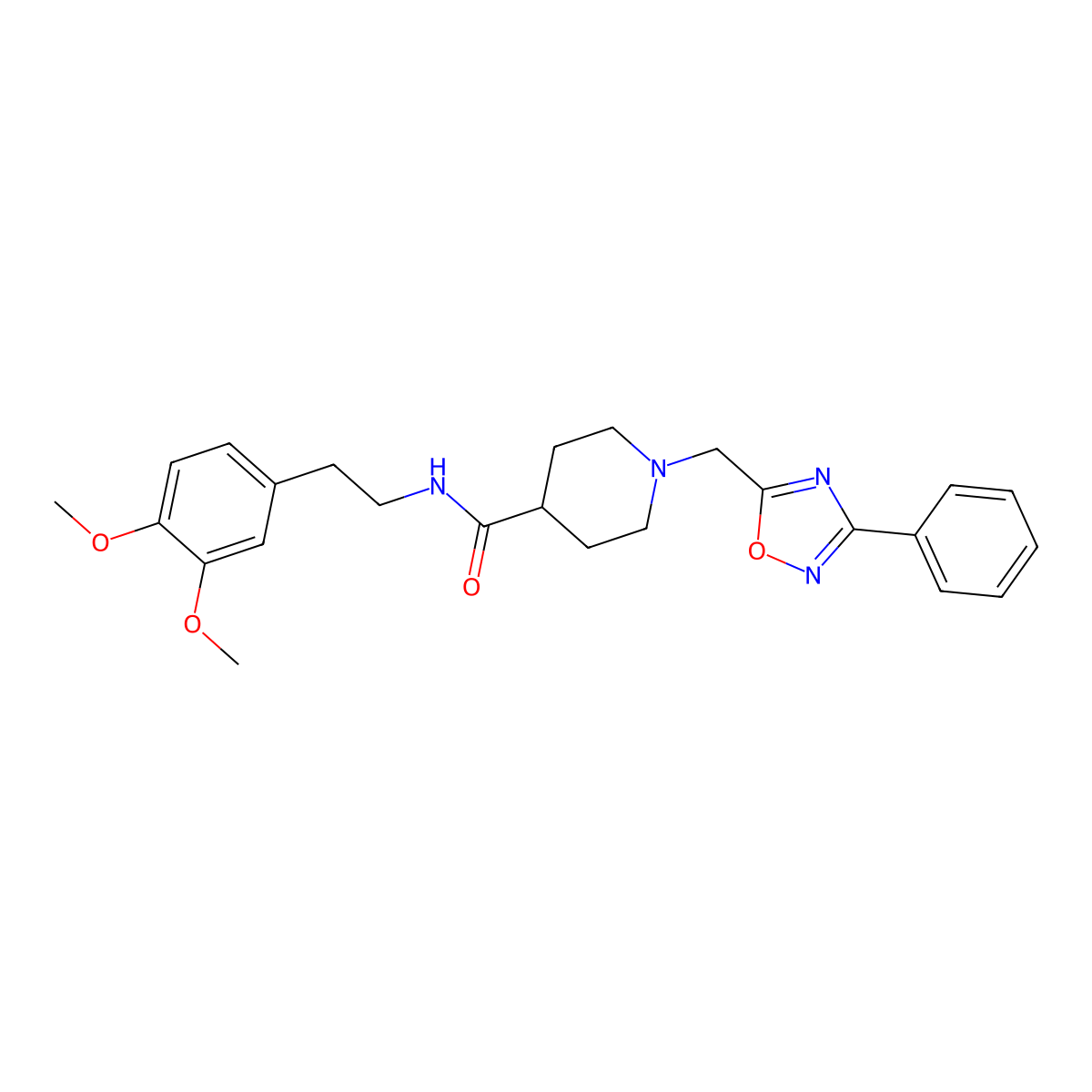 N-[2-(3,4-dimethoxyphenyl)ethyl]-1-[(3-phenyl-1,2,4-oxadiazol-5-yl)methyl]piperidine-4-carboxamide molecular structure, CAS 1170053-62-9