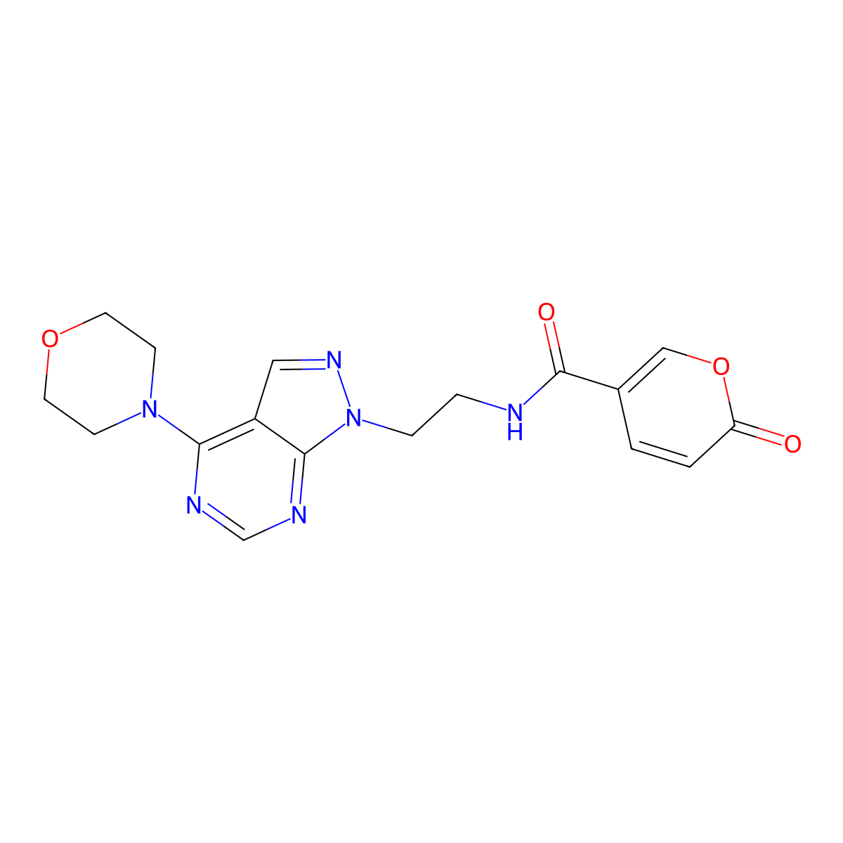 N-(2-(4-morpholino-1H-pyrazolo[3,4-d]pyrimidin-1-yl)ethyl)-2-oxo-2H-pyran-5-carboxamide molecular structure, CAS 1170053-87-8