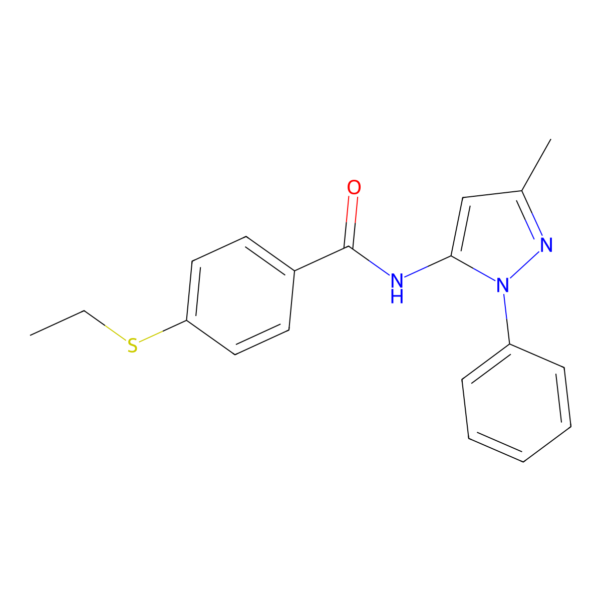 4-(ethylthio)-N-(3-methyl-1-phenyl-1H-pyrazol-5-yl)benzamide molecular structure, CAS 1170054-11-1