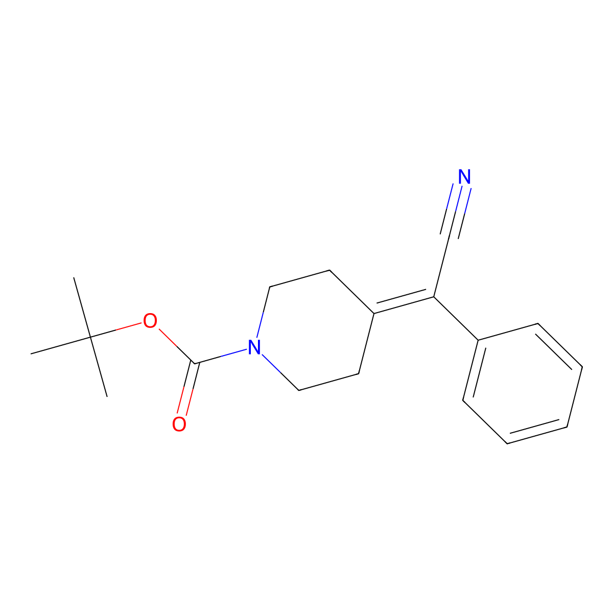 Tert-butyl 4-(cyano(phenyl)methylene)piperidine-1-carboxylate molecular structure, CAS 1170054-42-8