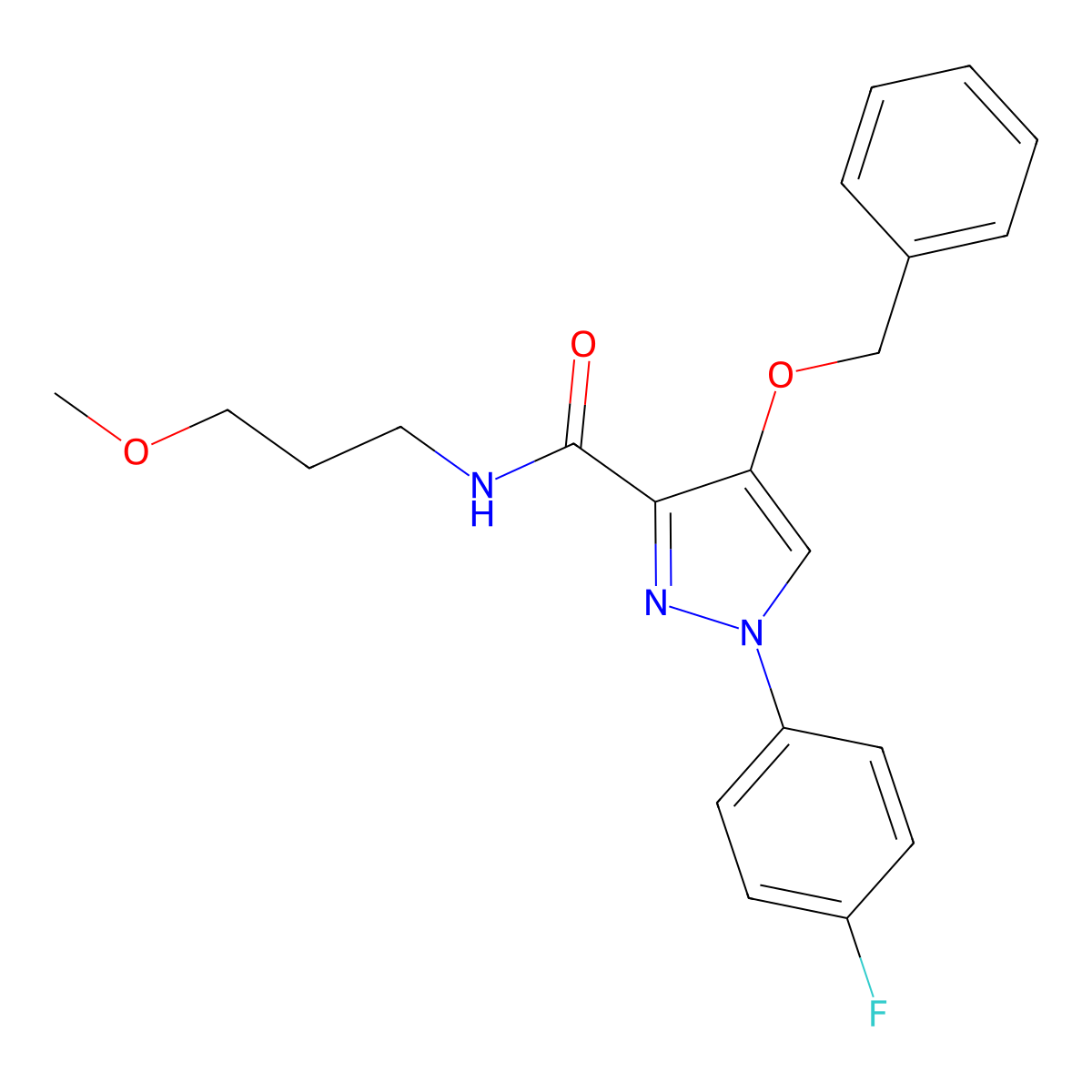 4-(benzyloxy)-1-(4-fluorophenyl)-N-(3-methoxypropyl)-1H-pyrazole-3-carboxamide molecular structure, CAS 1170054-54-2