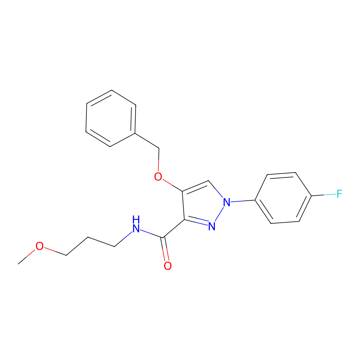 4-(benzyloxy)-1-(4-fluorophenyl)-N-(3-methoxypropyl)-1H-pyrazole-3-carboxamide molecular structure, CAS 1170054-54-2