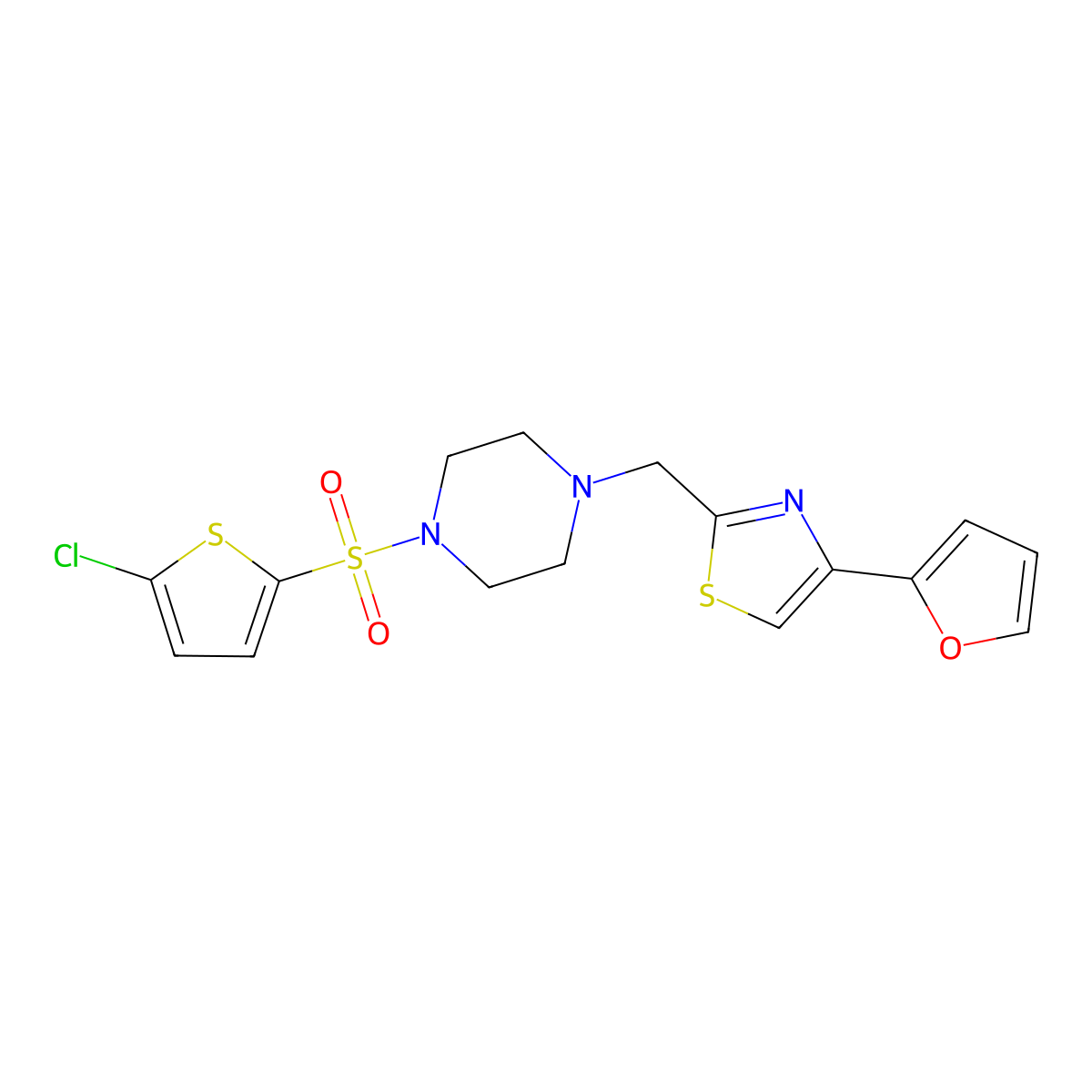 2-((4-((5-Chlorothiophen-2-yl)sulfonyl)piperazin-1-yl)methyl)-4-(furan-2-yl)thiazole molecular structure, CAS 1170055-30-7