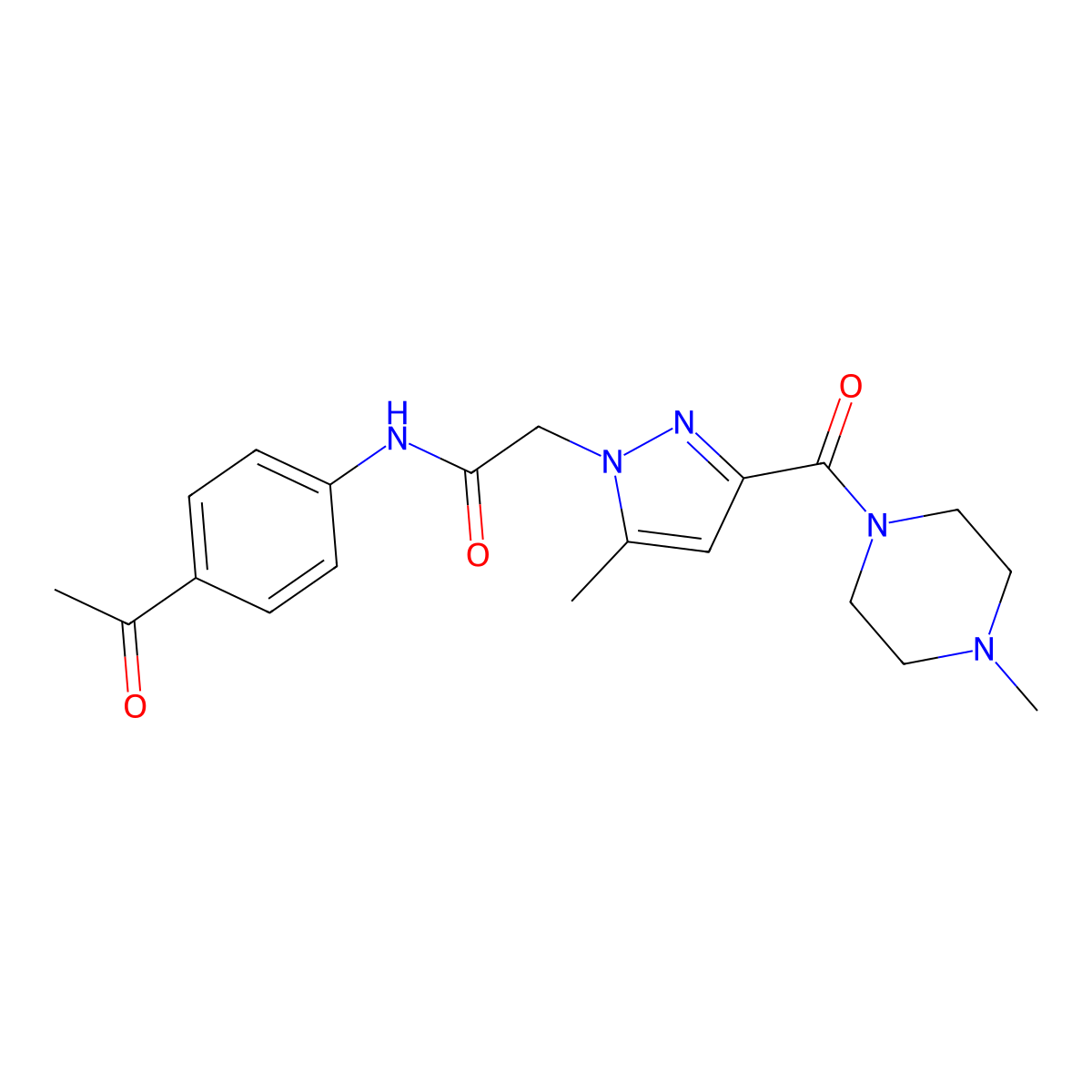 N-(4-acetylphenyl)-2-(5-methyl-3-(4-methylpiperazine-1-carbonyl)-1H-pyrazol-1-yl)acetamide molecular structure, CAS 1170056-94-6