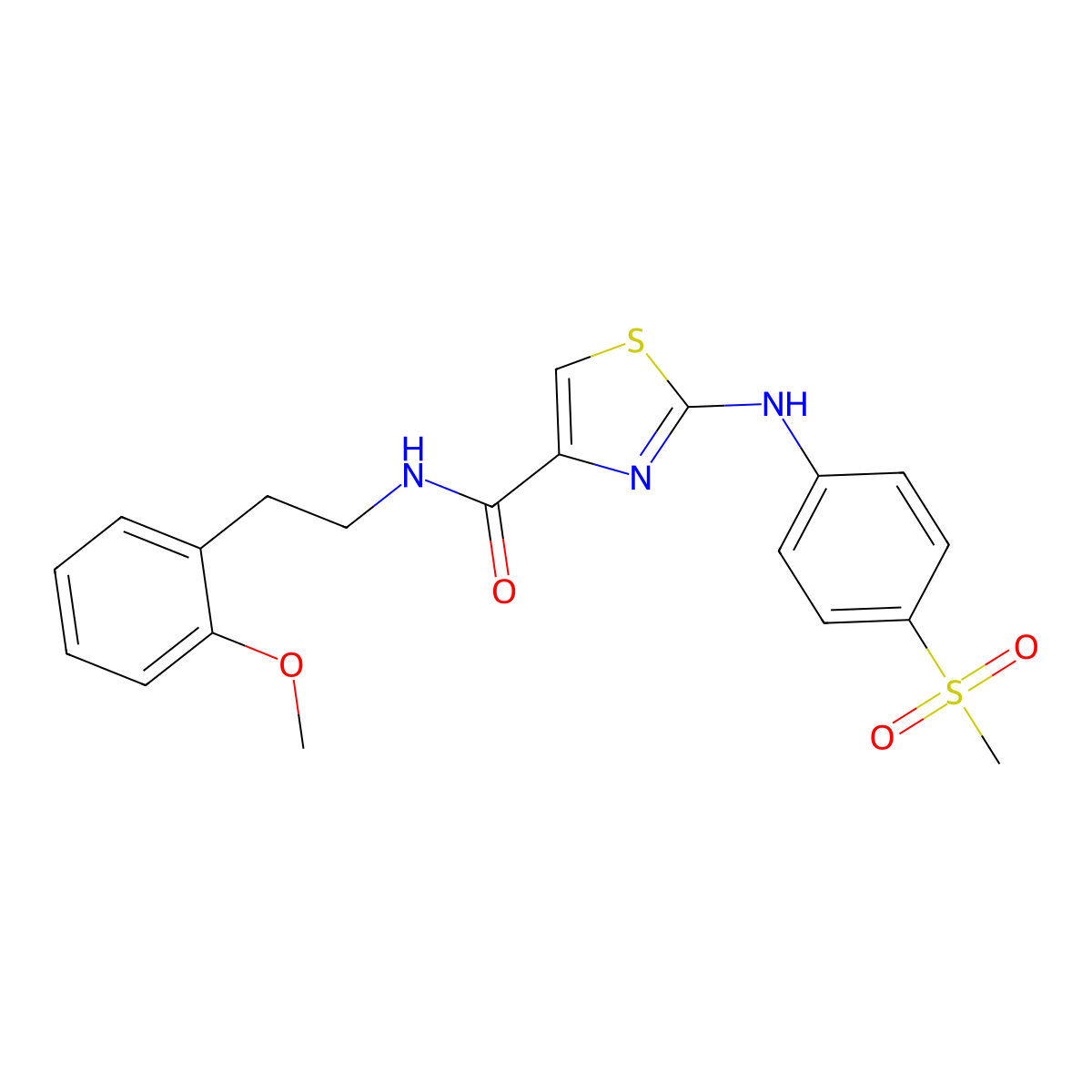 N-(2-methoxyphenethyl)-2-((4-(methylsulfonyl)phenyl)amino)thiazole-4-carboxamide molecular structure, CAS 1170059-32-1