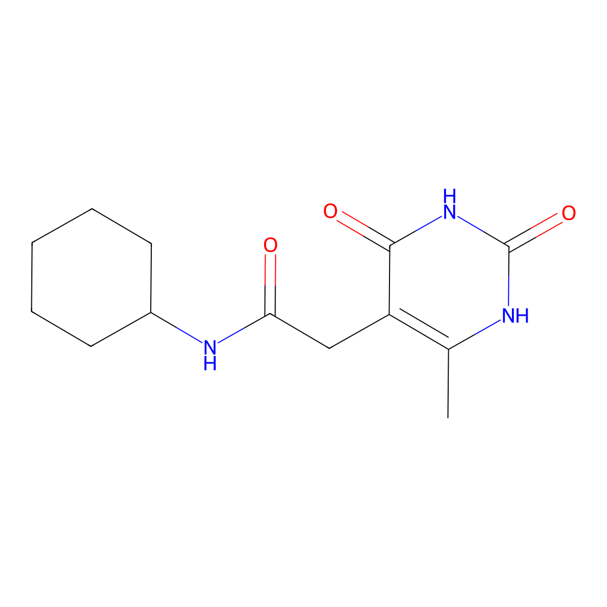 N-cyclohexyl-2-(6-methyl-2,4-dioxo-1,2,3,4-tetrahydropyrimidin-5-yl)acetamide molecular structure, CAS 1170062-50-6