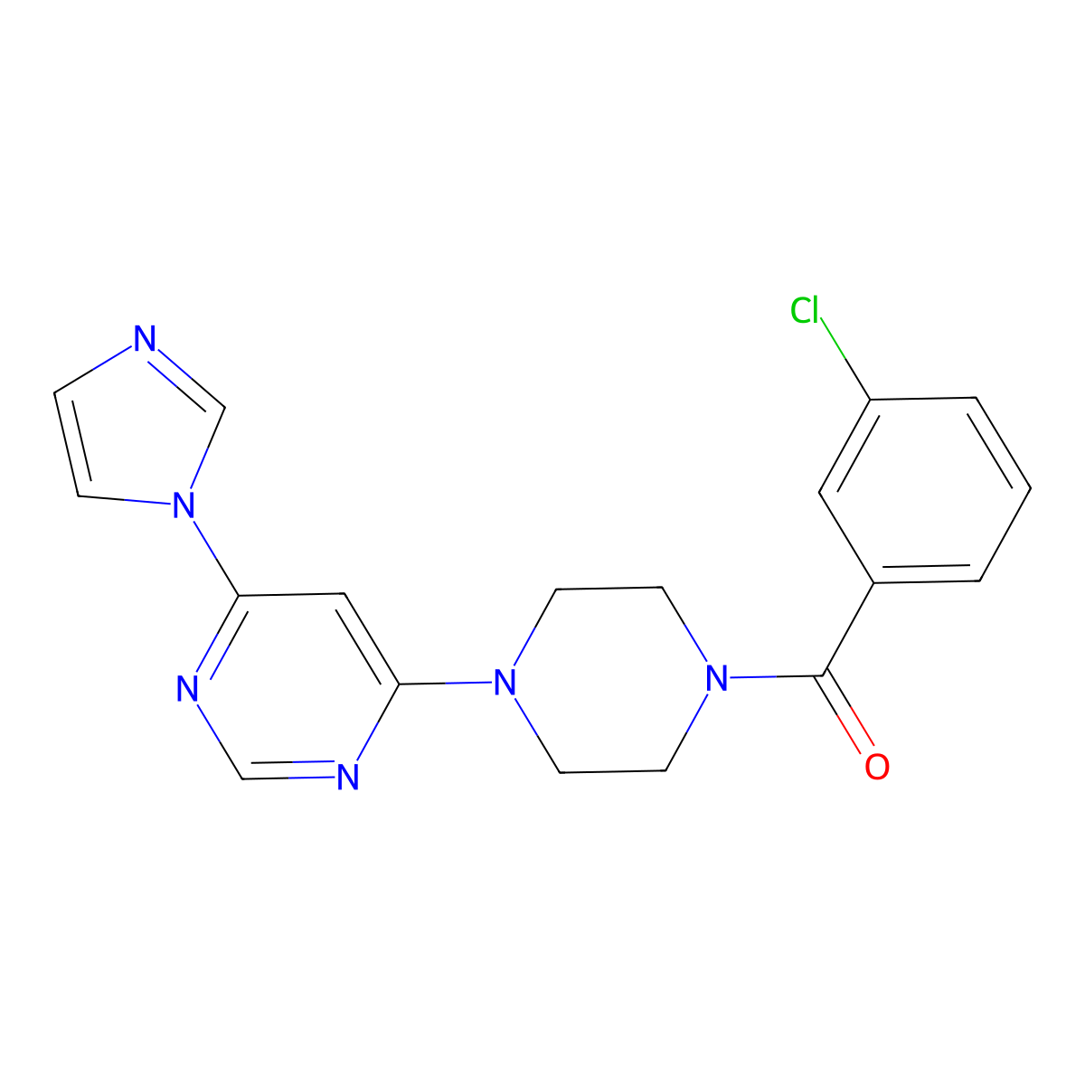 (4-(6-(1H-imidazol-1-yl)pyrimidin-4-yl)piperazin-1-yl)(3-chlorophenyl)methanone molecular structure, CAS 1170062-61-9