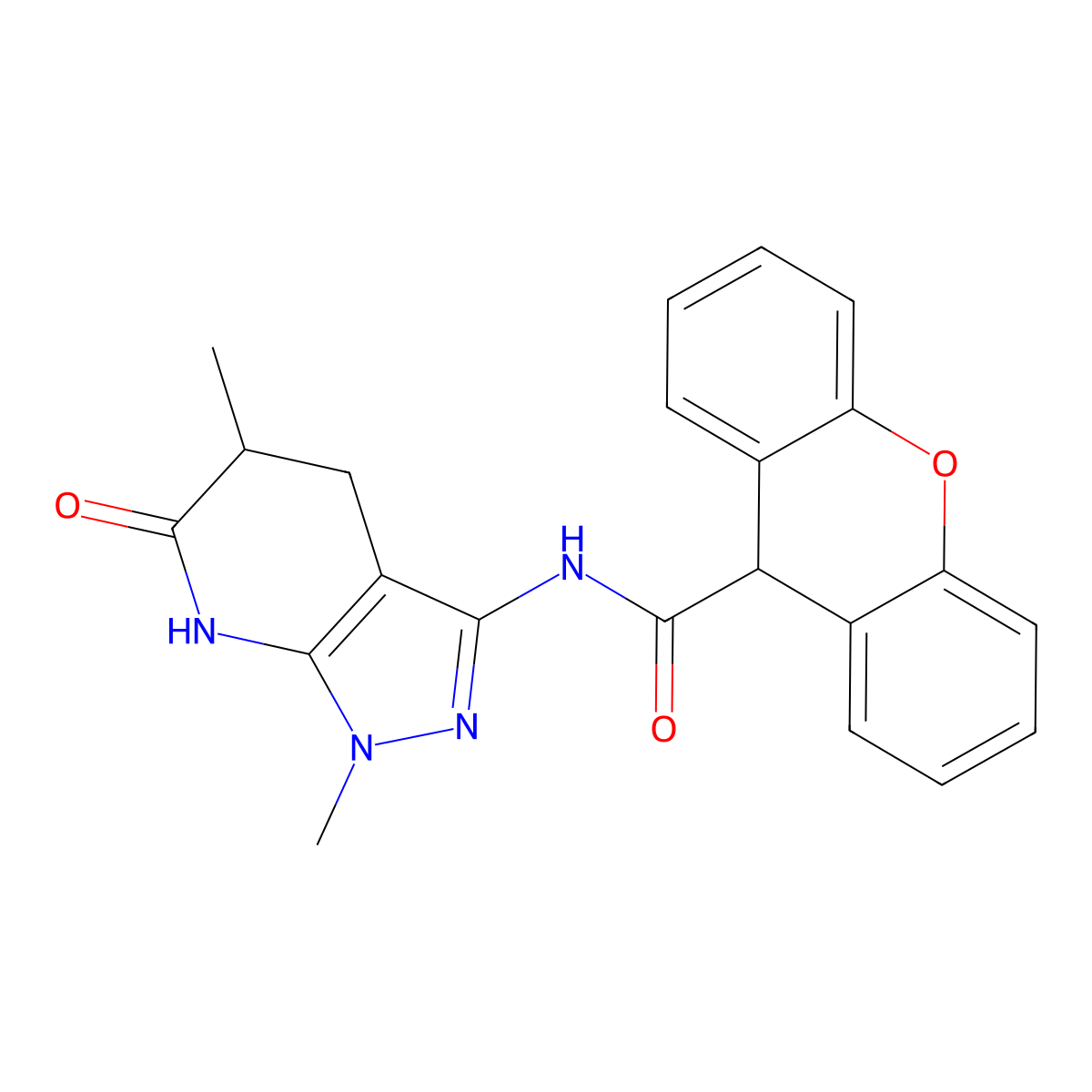 N-(1,5-dimethyl-6-oxo-4,5,6,7-tetrahydro-1H-pyrazolo[3,4-b]pyridin-3-yl)-9H-xanthene-9-carboxamide molecular structure, CAS 1170065-36-7