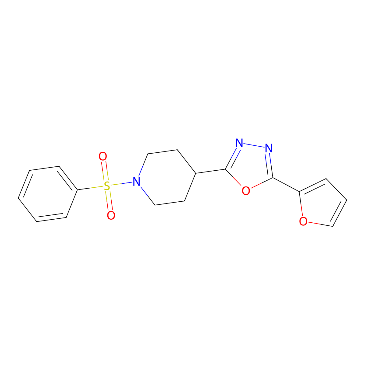 2-(Furan-2-yl)-5-(1-(phenylsulfonyl)piperidin-4-yl)-1,3,4-oxadiazole molecular structure, CAS 1170065-47-0