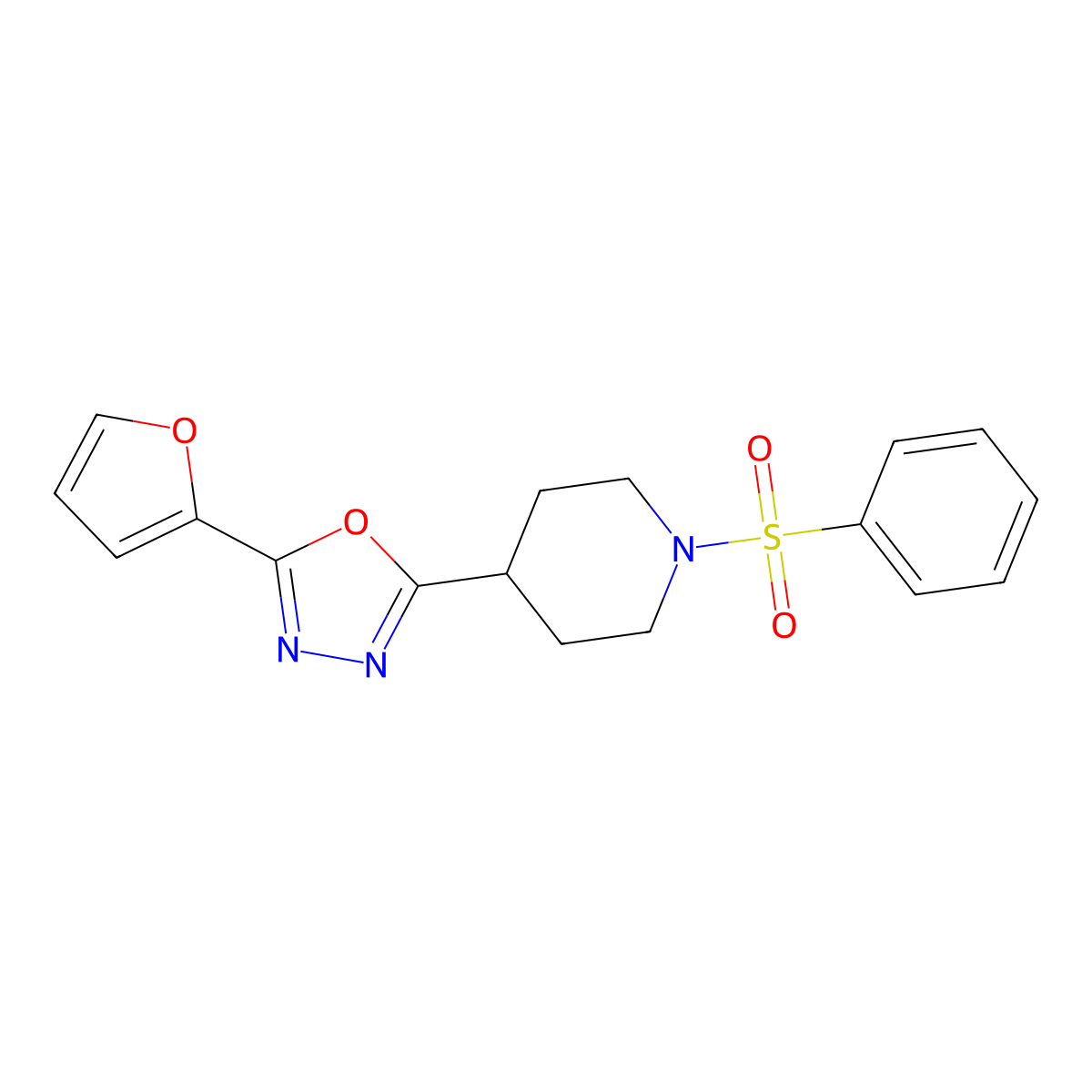 2-(Furan-2-yl)-5-(1-(phenylsulfonyl)piperidin-4-yl)-1,3,4-oxadiazole molecular structure, CAS 1170065-47-0