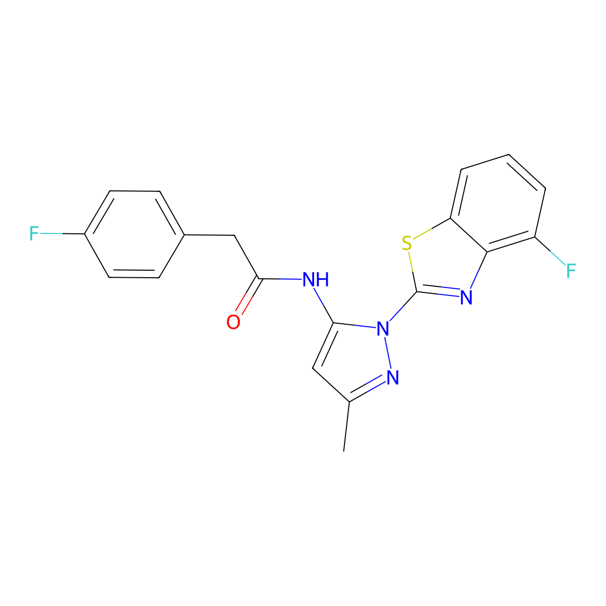 N-(1-(4-fluorobenzo[d]thiazol-2-yl)-3-methyl-1H-pyrazol-5-yl)-2-(4-fluorophenyl)acetamide molecular structure, CAS 1170066-22-4