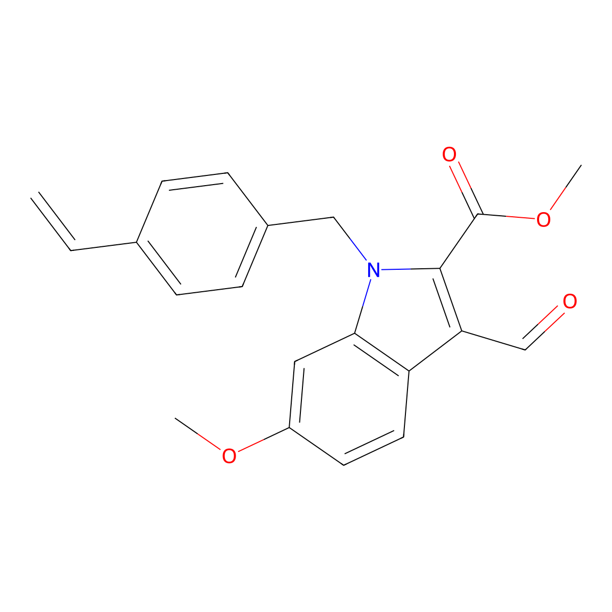 Methyl 3-formyl-6-methoxy-1-(4-vinylbenzyl)-1H-indole-2-carboxylate molecular structure, CAS 1170067-30-7