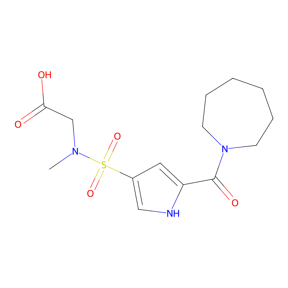 2-[N-methyl5-(azepane-1-carbonyl)-1H-pyrrole-3-sulfonamido]acetic acid molecular structure, CAS 1170070-64-0