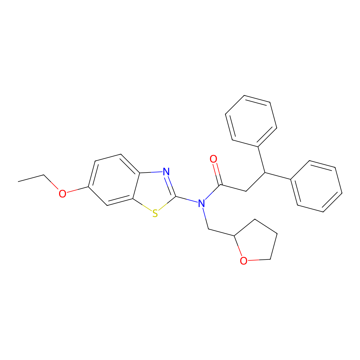N-(6-ethoxybenzo[d]thiazol-2-yl)-3,3-diphenyl-N-((tetrahydrofuran-2-yl)methyl)propanamide molecular structure, CAS 1170071-85-8
