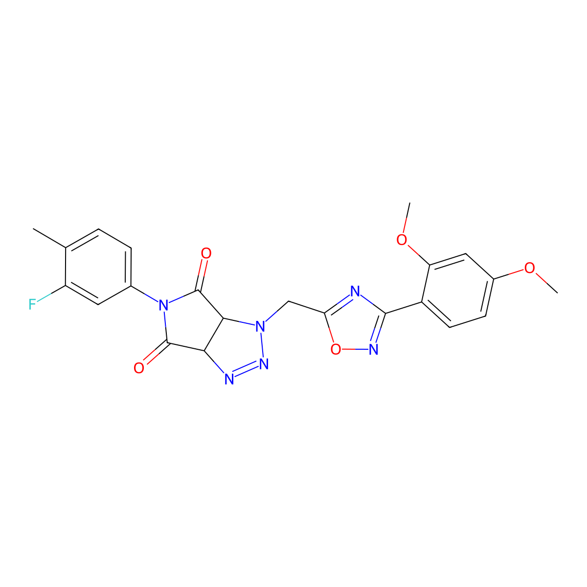 1-((3-(2,4-dimethoxyphenyl)-1,2,4-oxadiazol-5-yl)methyl)-5-(3-fluoro-4-methylphenyl)-1,6a-dihydropyrrolo[3,4-d][1,2,3]triazole-4,6(3aH,5H)-dione molecular structure, CAS 1170074-46-0