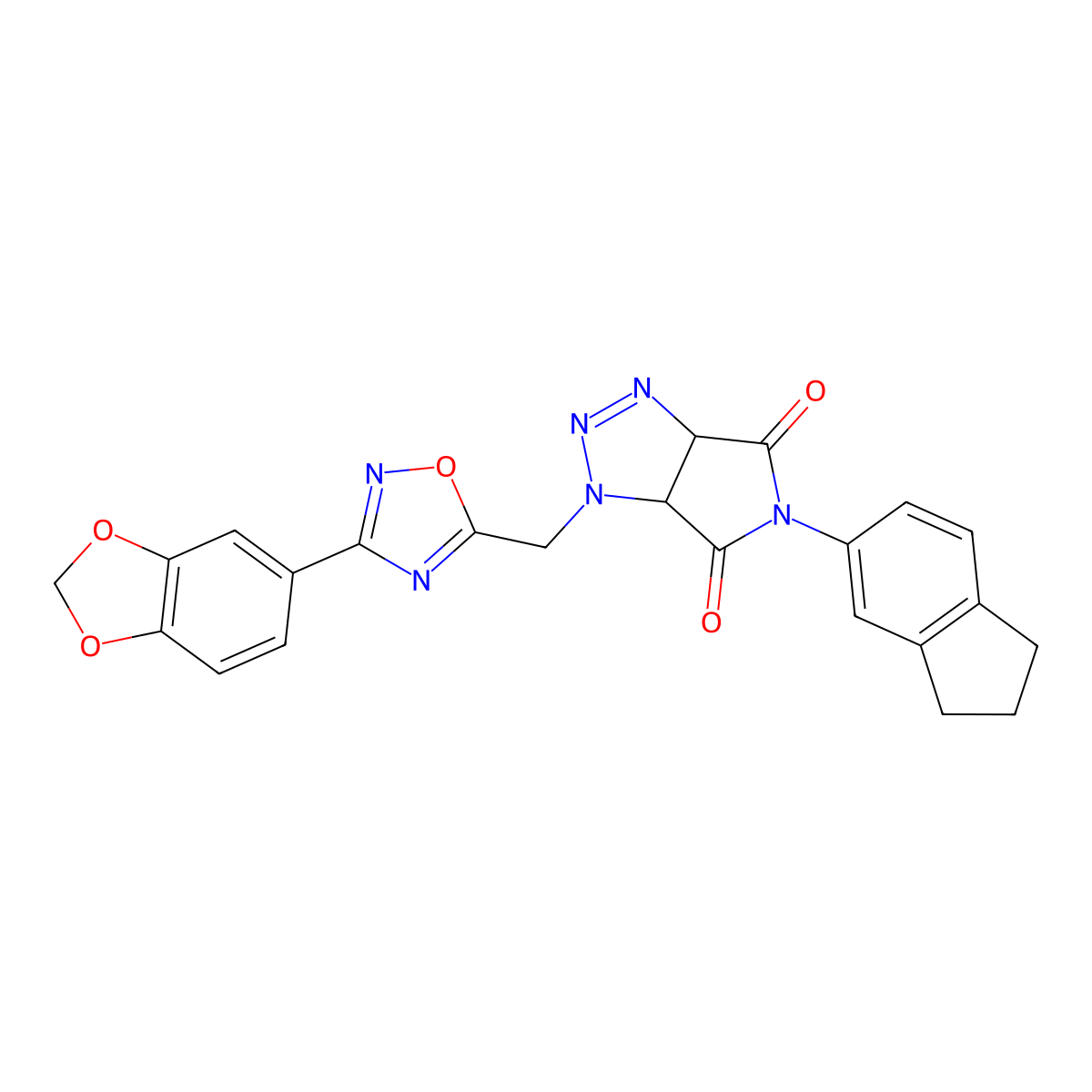 1-((3-(benzo[d][1,3]dioxol-5-yl)-1,2,4-oxadiazol-5-yl)methyl)-5-(2,3-dihydro-1H-inden-5-yl)-1,6a-dihydropyrrolo[3,4-d][1,2,3]triazole-4,6(3aH,5H)-dione molecular structure, CAS 1170074-64-2