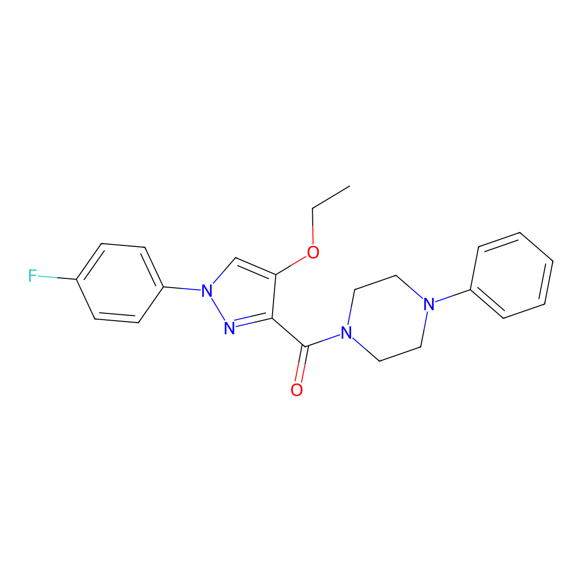 (4-ethoxy-1-(4-fluorophenyl)-1H-pyrazol-3-yl)(4-phenylpiperazin-1-yl)methanone molecular structure, CAS 1170074-88-0