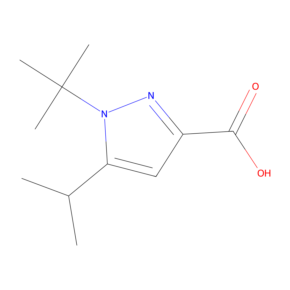1-tert-butyl-5-(propan-2-yl)-1H-pyrazole-3-carboxylic acid molecular structure, CAS 1170075-36-1