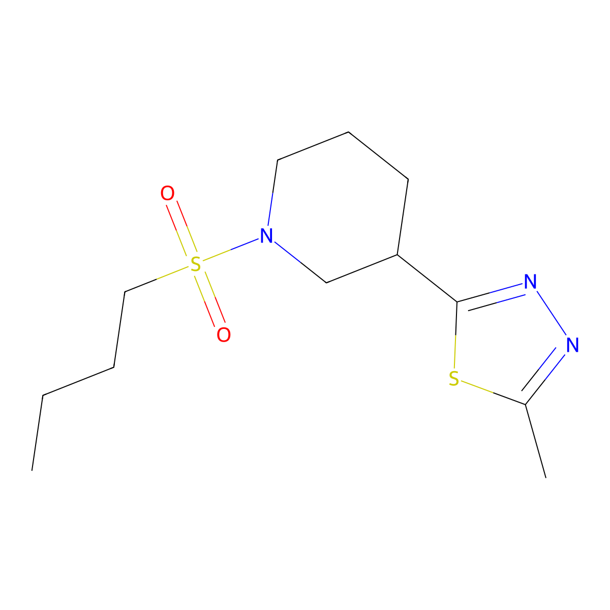 2-(1-(Butylsulfonyl)piperidin-3-yl)-5-methyl-1,3,4-thiadiazole molecular structure, CAS 1170075-99-6