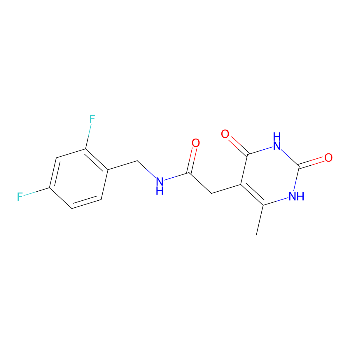 N-(2,4-difluorobenzyl)-2-(6-methyl-2,4-dioxo-1,2,3,4-tetrahydropyrimidin-5-yl)acetamide molecular structure, CAS 1170077-43-6