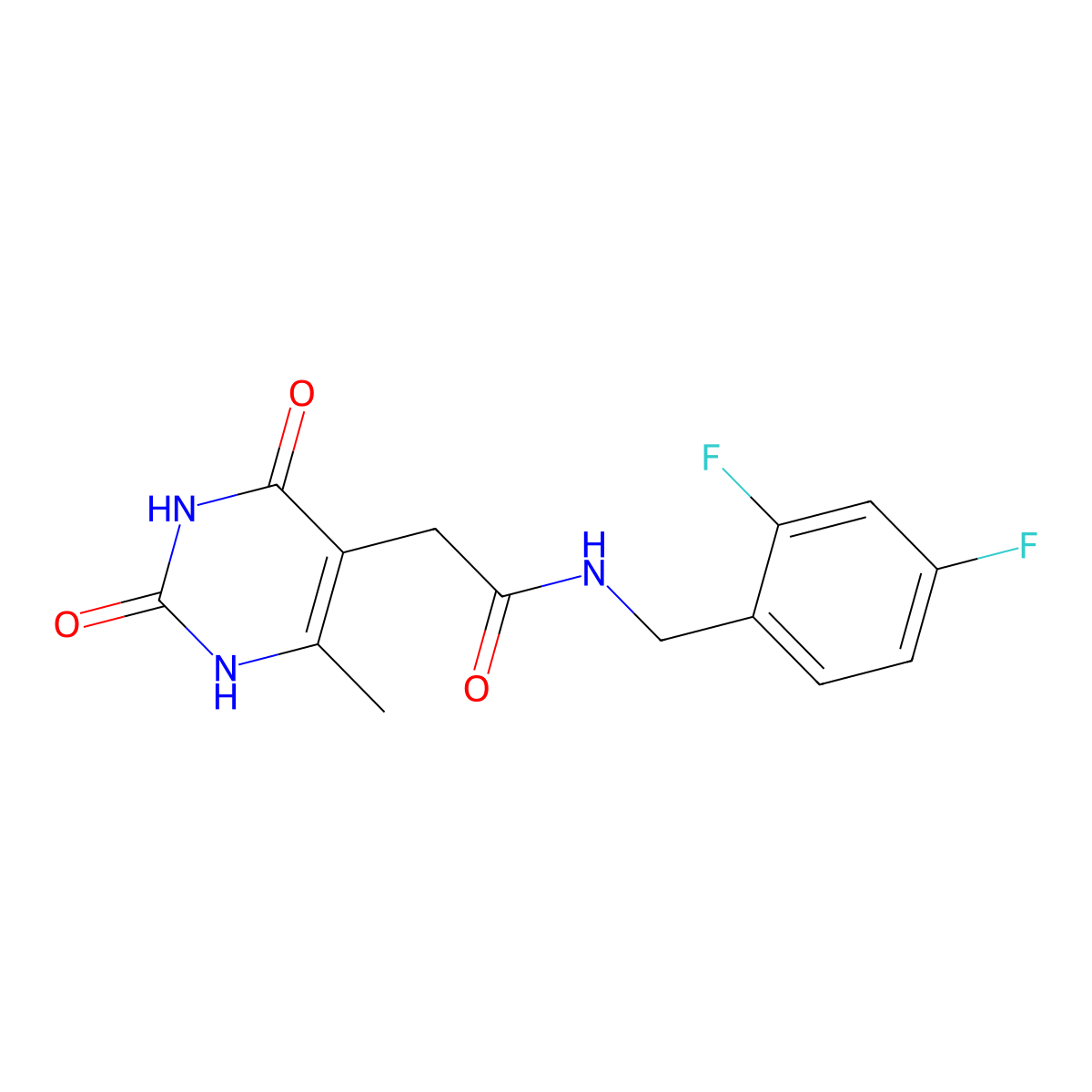 N-(2,4-difluorobenzyl)-2-(6-methyl-2,4-dioxo-1,2,3,4-tetrahydropyrimidin-5-yl)acetamide molecular structure, CAS 1170077-43-6