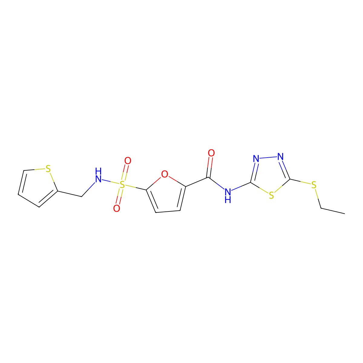 N-(5-(ethylthio)-1,3,4-thiadiazol-2-yl)-5-(N-(thiophen-2-ylmethyl)sulfamoyl)furan-2-carboxamide molecular structure, CAS 1170080-06-4