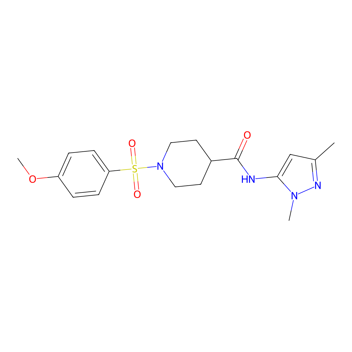 N-(1,3-dimethyl-1H-pyrazol-5-yl)-1-((4-methoxyphenyl)sulfonyl)piperidine-4-carboxamide molecular structure, CAS 1170080-89-3