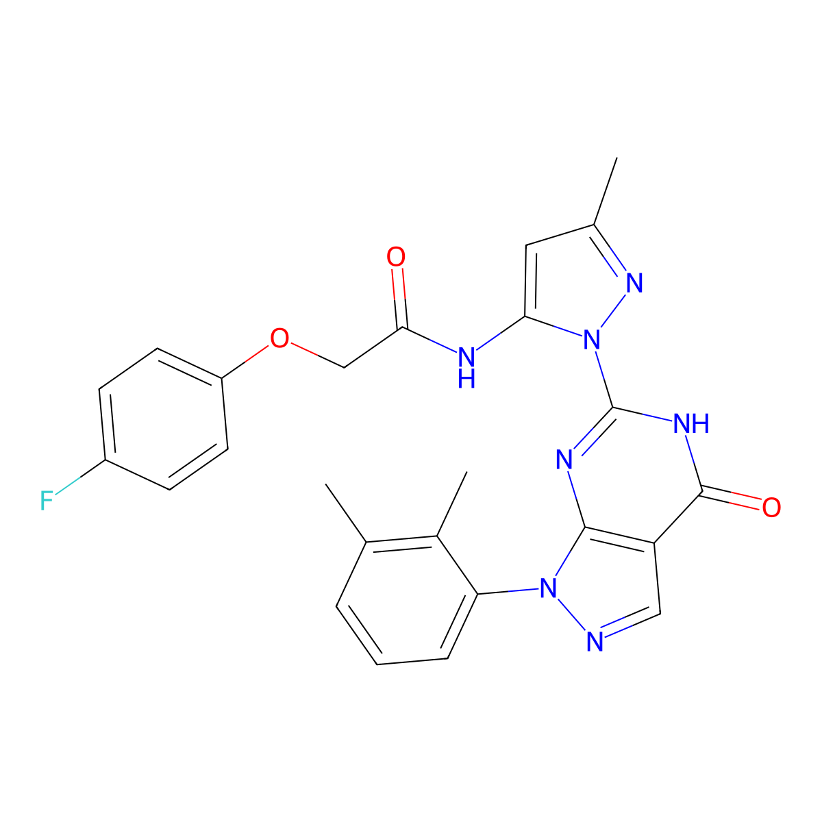 N-(1-(1-(2,3-dimethylphenyl)-4-oxo-4,5-dihydro-1H-pyrazolo[3,4-d]pyrimidin-6-yl)-3-methyl-1H-pyrazol-5-yl)-2-(4-fluorophenoxy)acetamide molecular structure, CAS 1170082-88-8