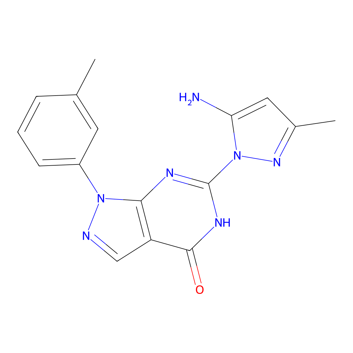 6-(5-amino-3-methyl-1H-pyrazol-1-yl)-1-(m-tolyl)-1H-pyrazolo[3,4-d]pyrimidin-4(5H)-one molecular structure, CAS 1170082-98-0