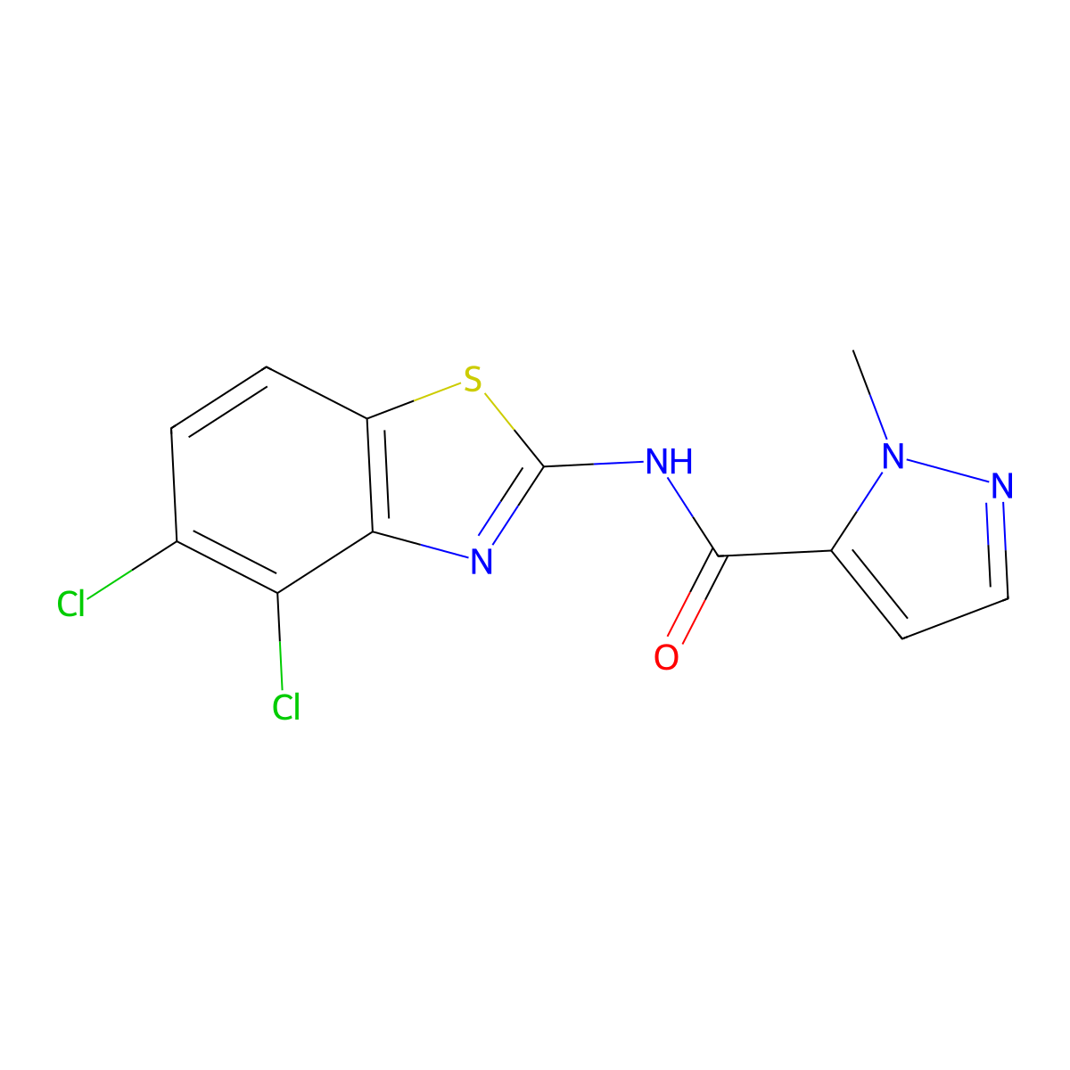 N-(4,5-dichlorobenzo[d]thiazol-2-yl)-1-methyl-1H-pyrazole-5-carboxamide molecular structure, CAS 1170084-48-6