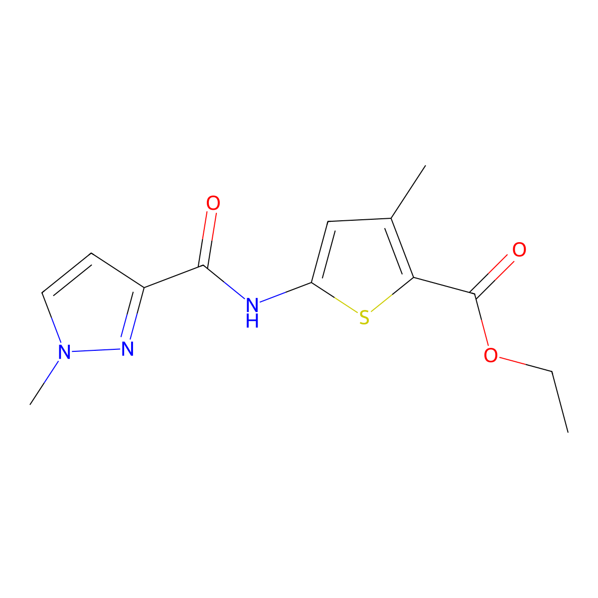 ethyl 3-methyl-5-(1-methyl-1H-pyrazole-3-carboxamido)thiophene-2-carboxylate molecular structure, CAS 1170085-75-2
