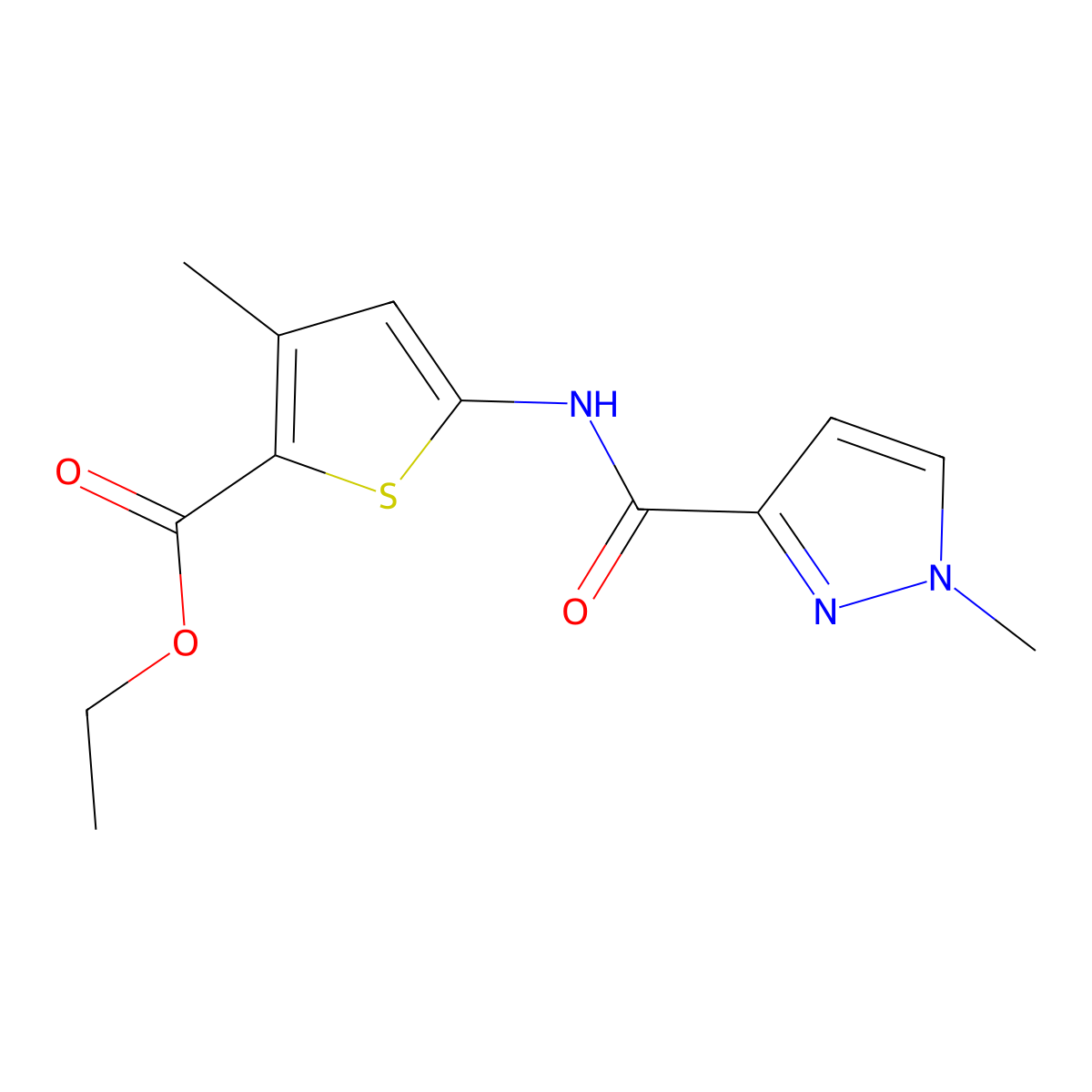 ethyl 3-methyl-5-(1-methyl-1H-pyrazole-3-carboxamido)thiophene-2-carboxylate molecular structure, CAS 1170085-75-2