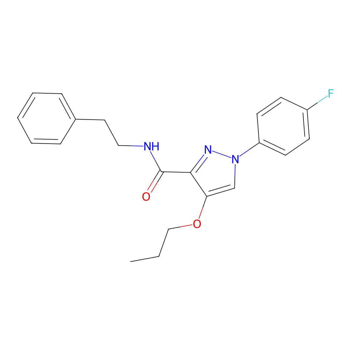 1-(4-fluorophenyl)-N-phenethyl-4-propoxy-1H-pyrazole-3-carboxamide molecular structure, CAS 1170086-57-3