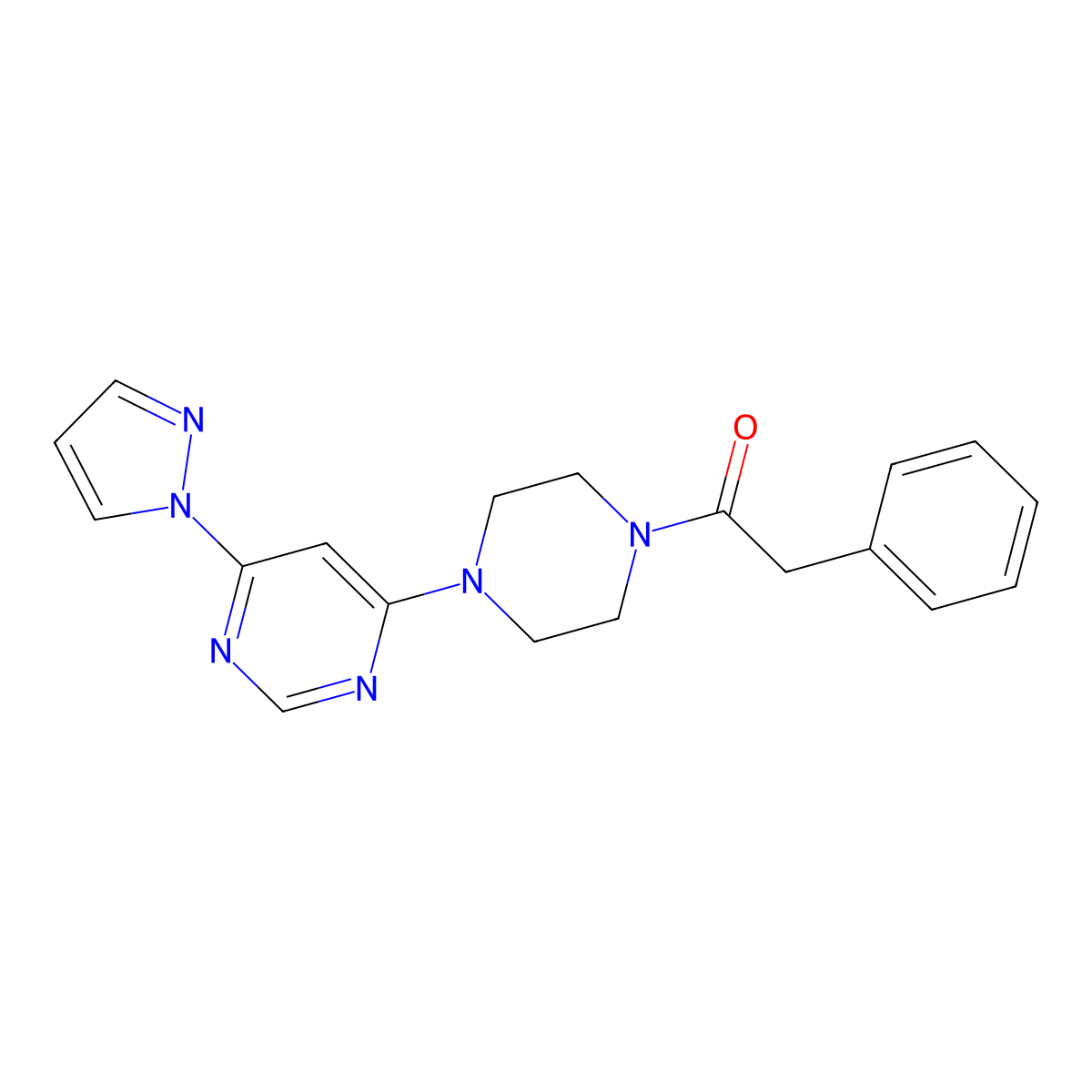 1-(4-(6-(1H-pyrazol-1-yl)pyrimidin-4-yl)piperazin-1-yl)-2-phenylethanone molecular structure, CAS 1170086-99-3