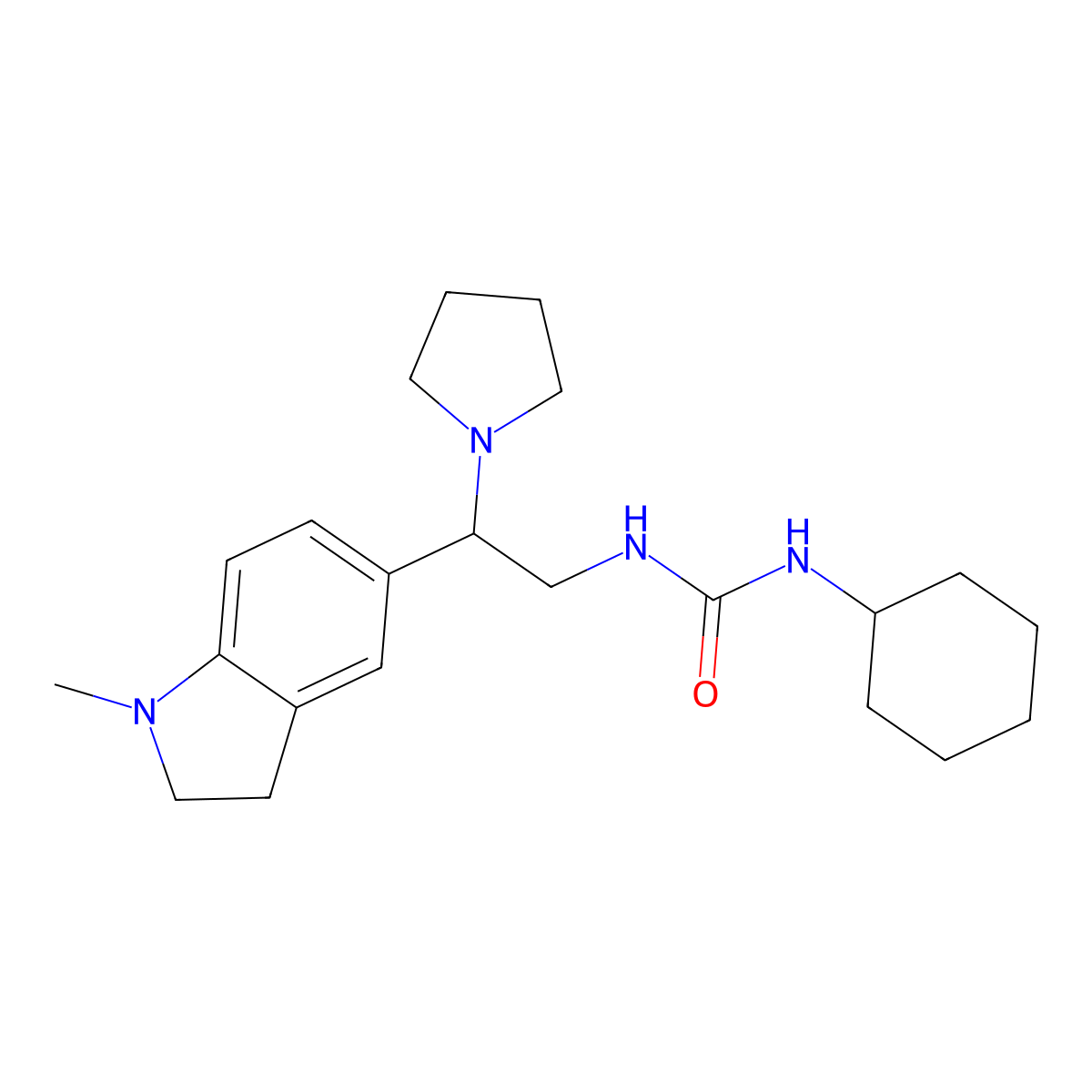 1-Cyclohexyl-3-(2-(1-methylindolin-5-yl)-2-(pyrrolidin-1-yl)ethyl)urea molecular structure, CAS 1170088-10-4
