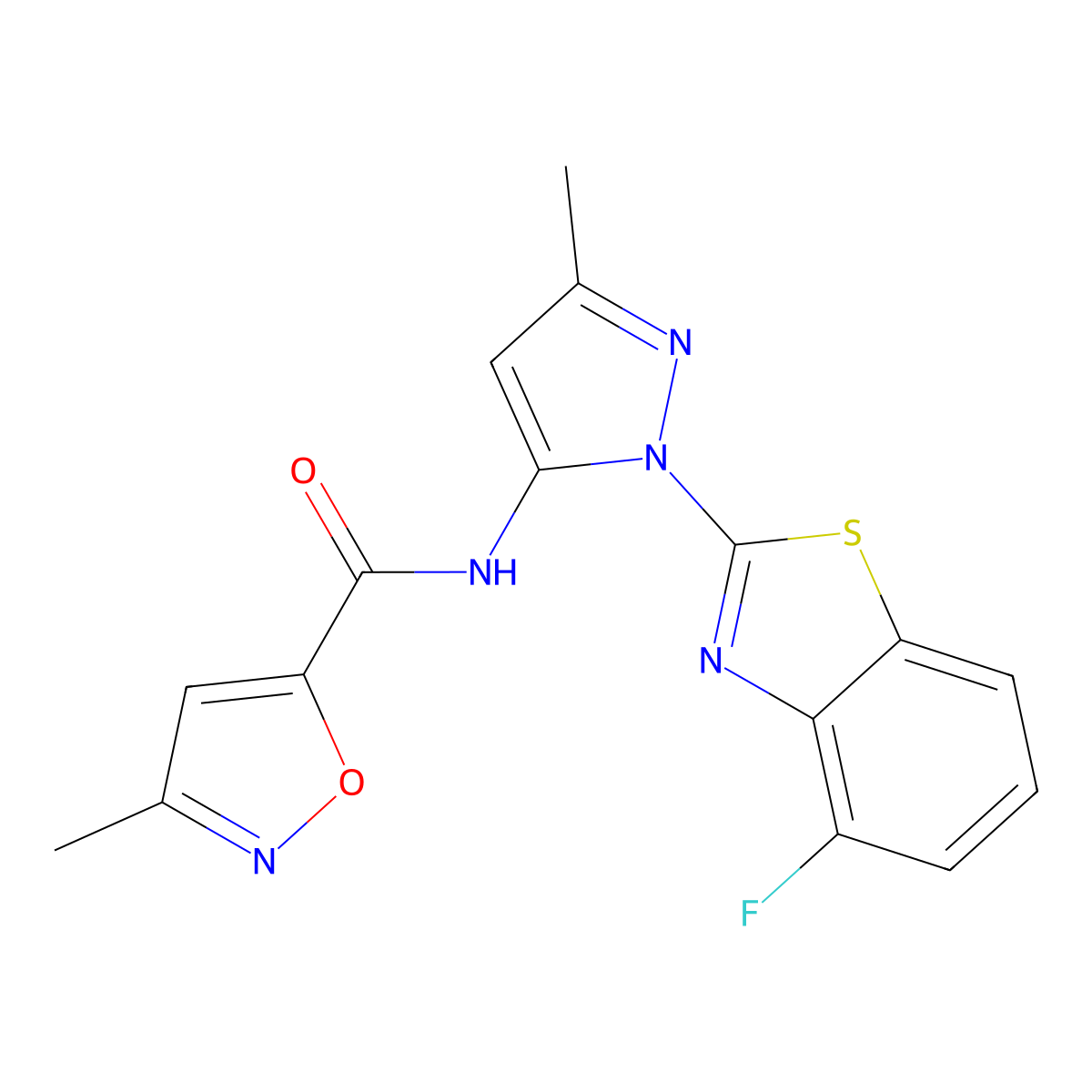 N-(1-(4-fluorobenzo[d]thiazol-2-yl)-3-methyl-1H-pyrazol-5-yl)-3-methylisoxazole-5-carboxamide molecular structure, CAS 1170089-86-7