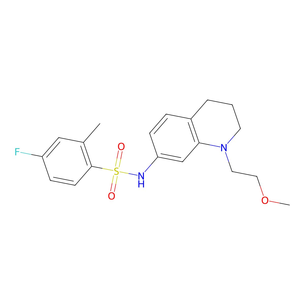 4-fluoro-N-(1-(2-methoxyethyl)-1,2,3,4-tetrahydroquinolin-7-yl)-2-methylbenzenesulfonamide molecular structure, CAS 1170090-45-5