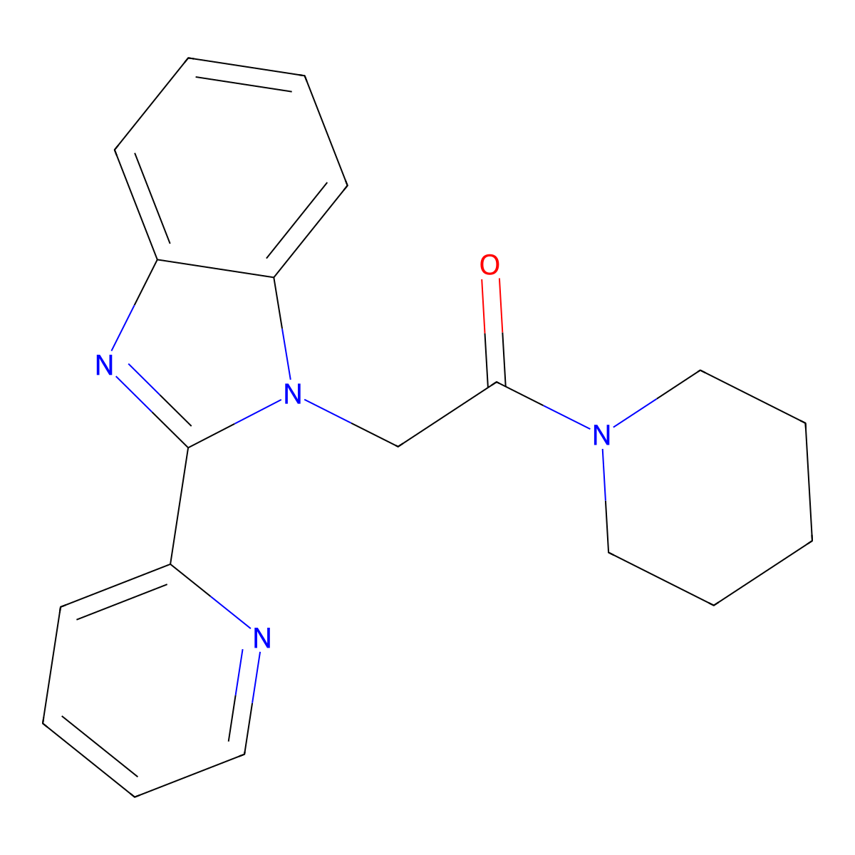 1-(piperidin-1-yl)-2-(2-(pyridin-2-yl)-1H-benzo[d]imidazol-1-yl)ethanone molecular structure, CAS 1170091-03-8