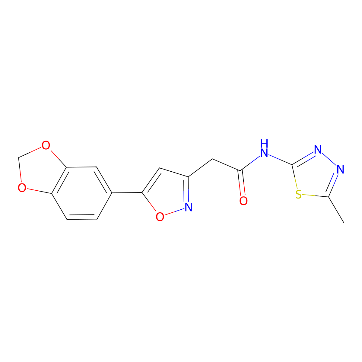 2-(5-(benzo[d][1,3]dioxol-5-yl)isoxazol-3-yl)-N-(5-methyl-1,3,4-thiadiazol-2-yl)acetamide molecular structure, CAS 1170091-08-3