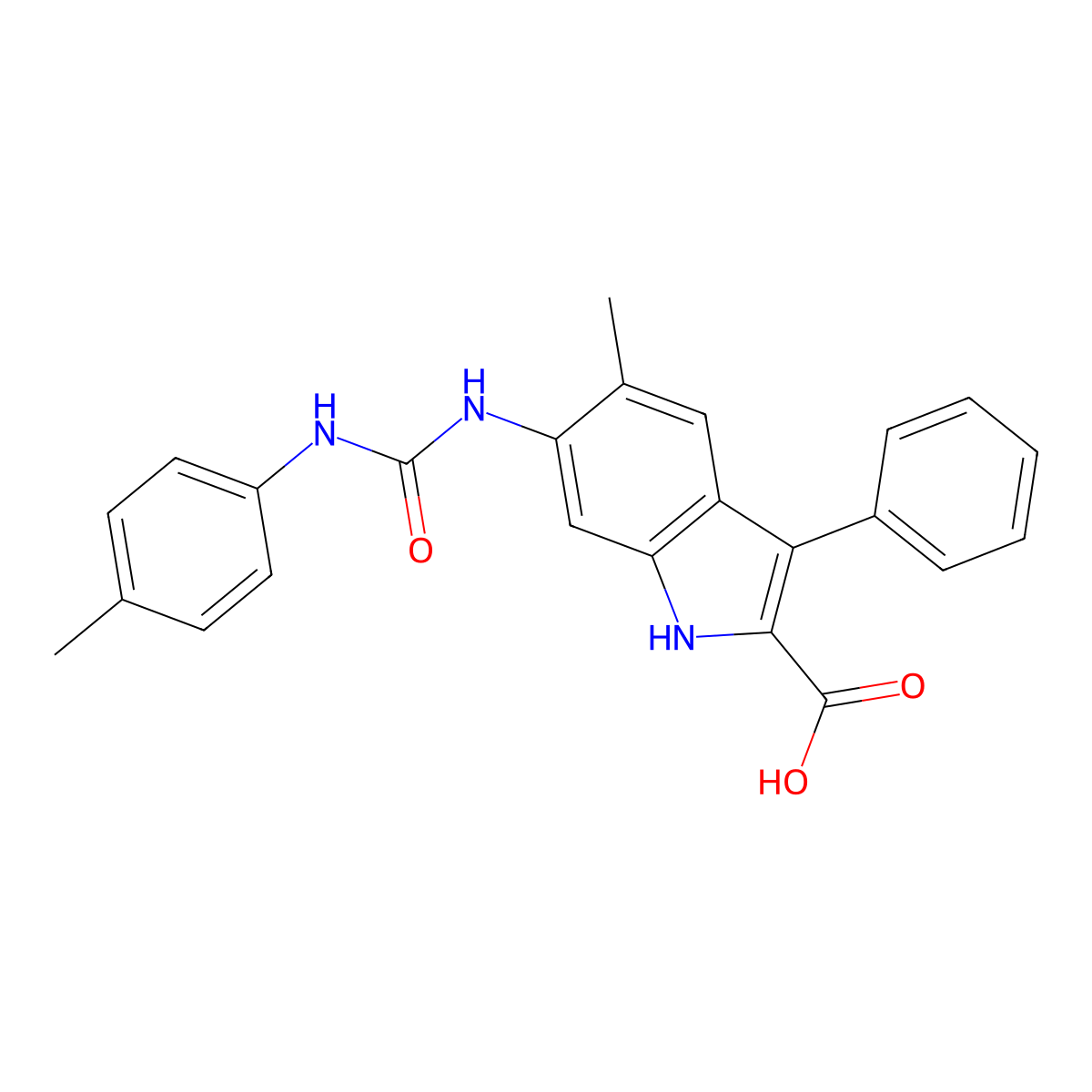 5-Methyl-6-({[(4-methylphenyl)amino]carbonyl}amino)-3-phenyl-1H-indole-2-carboxylic acid molecular structure, CAS 1170091-38-9