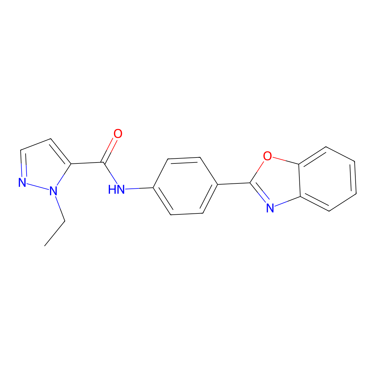 N-(4-(benzo[d]oxazol-2-yl)phenyl)-1-ethyl-1H-pyrazole-5-carboxamide molecular structure, CAS 1170091-92-5