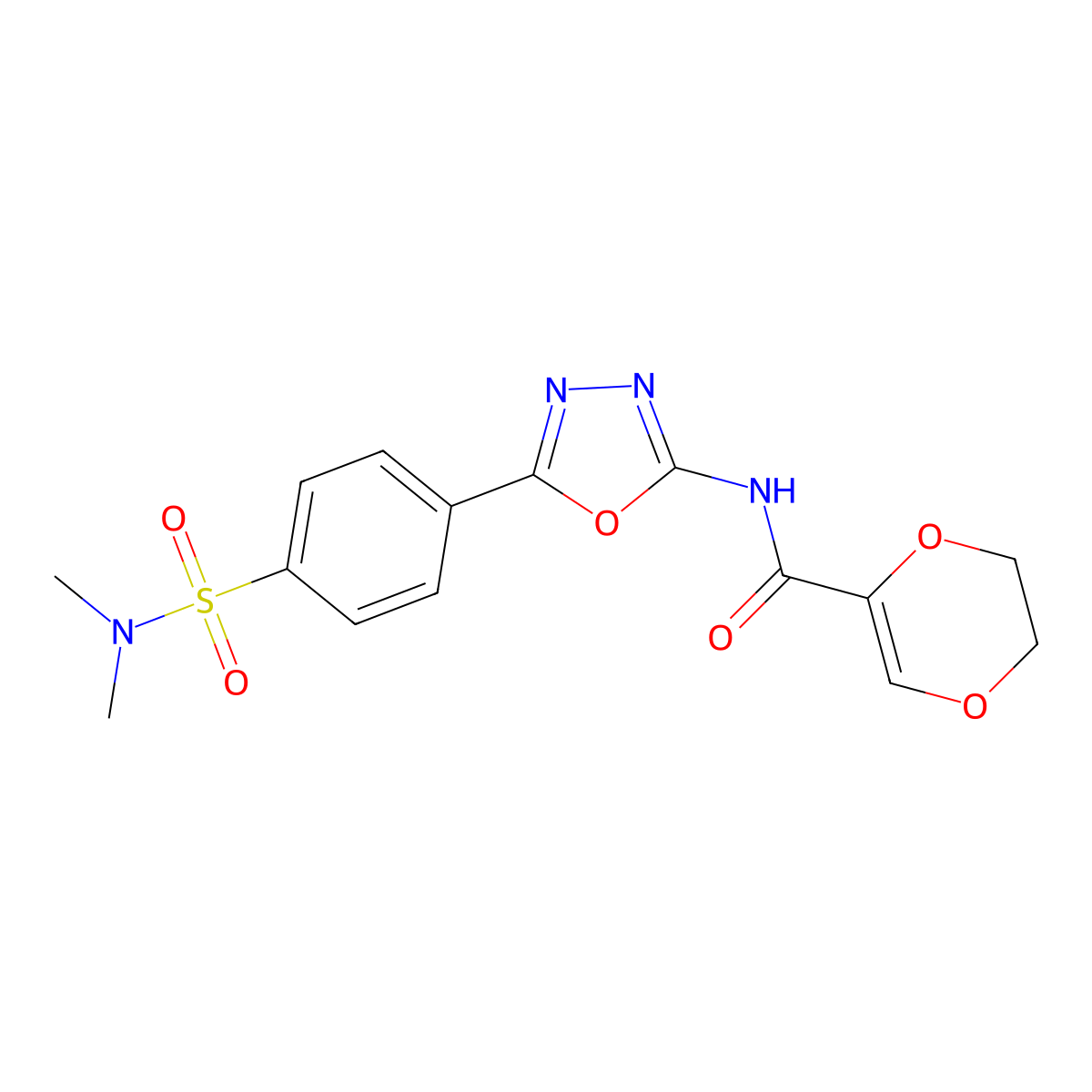N-(5-(4-(N,N-dimethylsulfamoyl)phenyl)-1,3,4-oxadiazol-2-yl)-5,6-dihydro-1,4-dioxine-2-carboxamide molecular structure, CAS 1170093-61-4