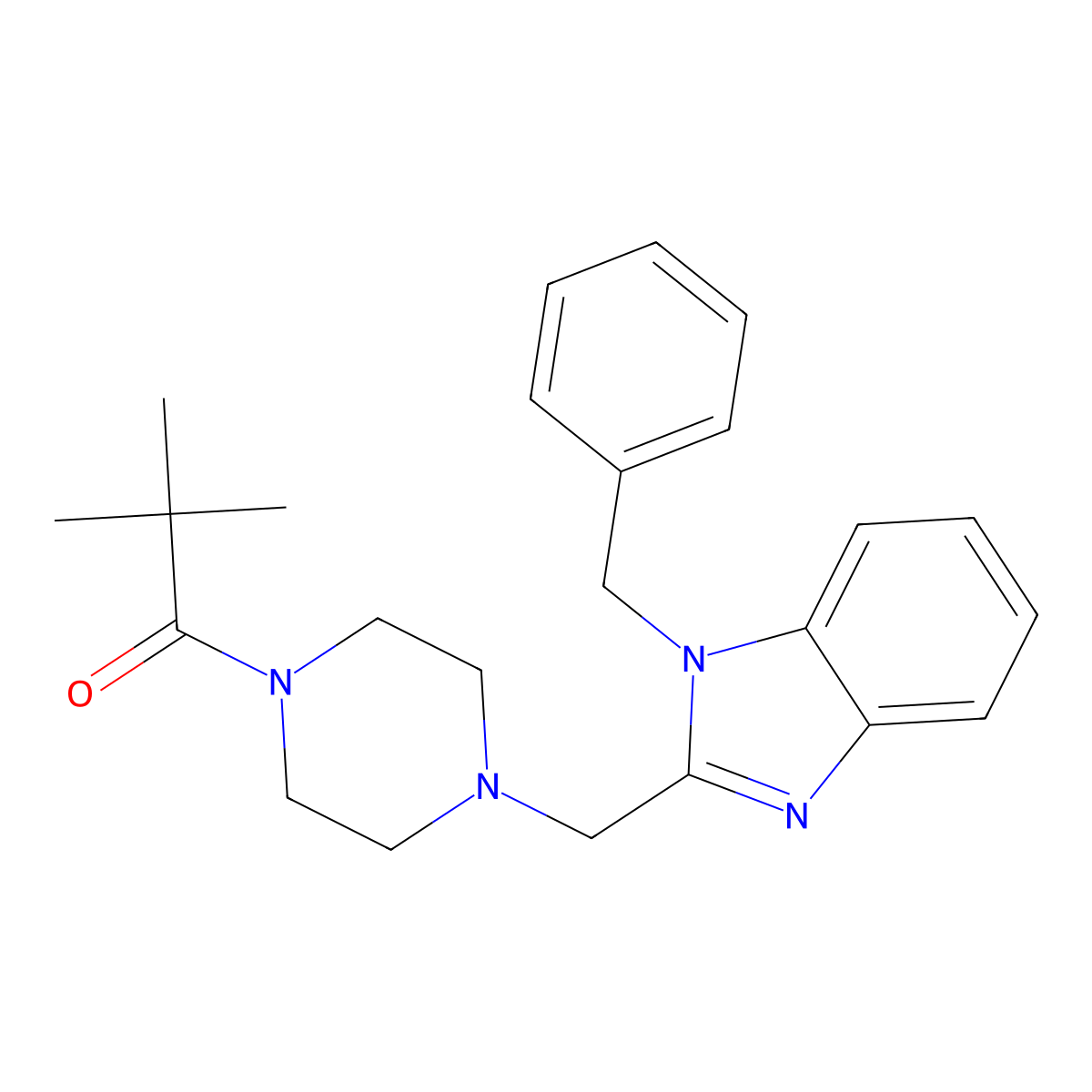 1-(4-((1-benzyl-1H-benzo[d]imidazol-2-yl)methyl)piperazin-1-yl)-2,2-dimethylpropan-1-one molecular structure, CAS 1170093-92-1