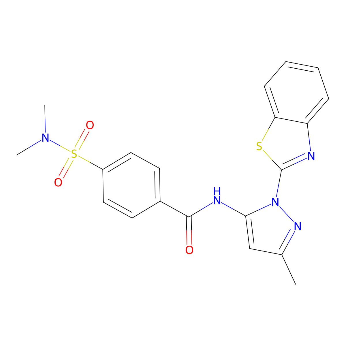 N-(1-(benzo[d]thiazol-2-yl)-3-methyl-1H-pyrazol-5-yl)-4-(N,N-dimethylsulfamoyl)benzamide molecular structure, CAS 1170094-19-5