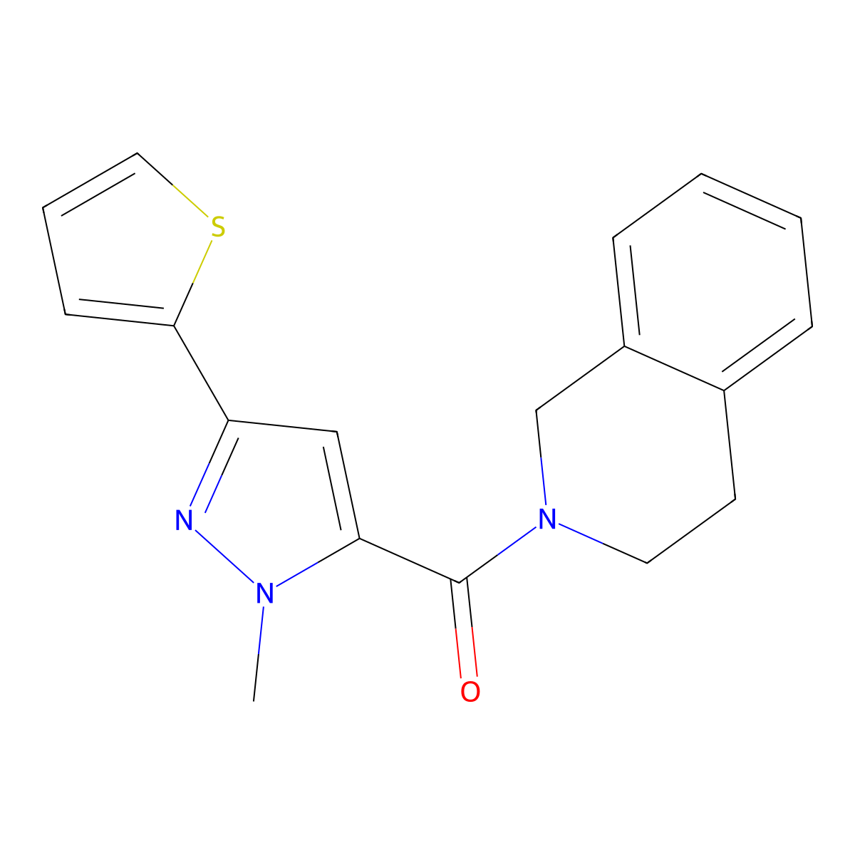 3,4-dihydro-2(1H)-isoquinolinyl[1-methyl-3-(2-thienyl)-1H-pyrazol-5-yl]methanone molecular structure, CAS 1170095-11-0