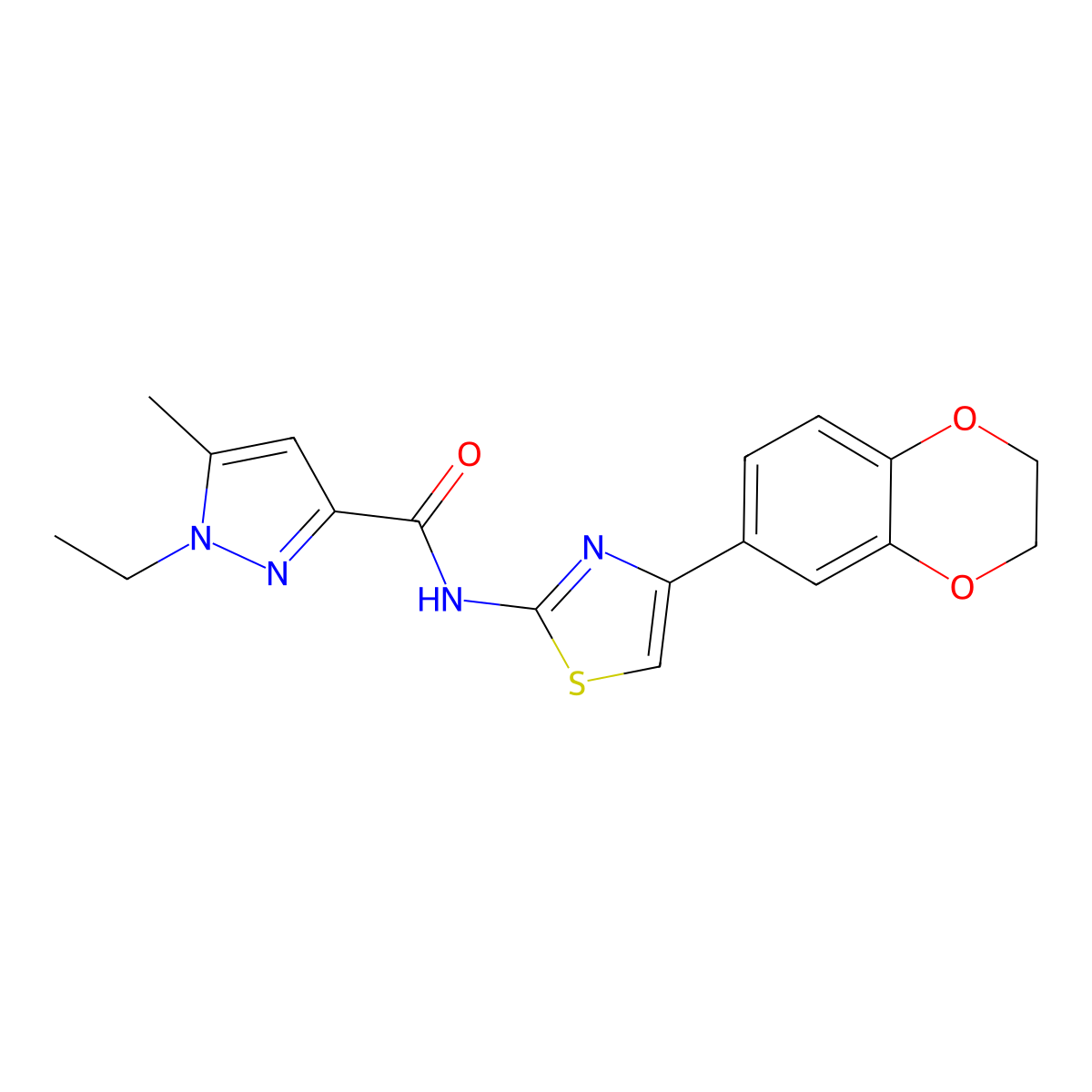 N-[4-(2,3-dihydro-1,4-benzodioxin-6-yl)-1,3-thiazol-2-yl]-1-ethyl-5-methyl-1H-pyrazole-3-carboxamide molecular structure, CAS 1170099-78-1