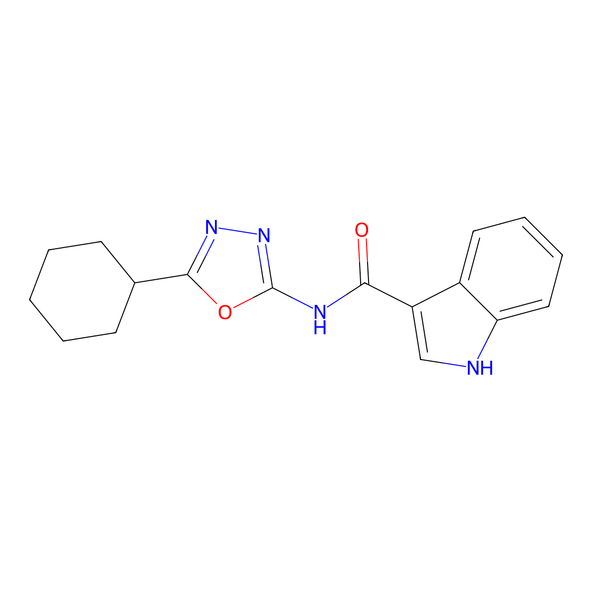 N-(5-cyclohexyl-1,3,4-oxadiazol-2-yl)-1H-indole-3-carboxamide molecular structure, CAS 1170100-55-6
