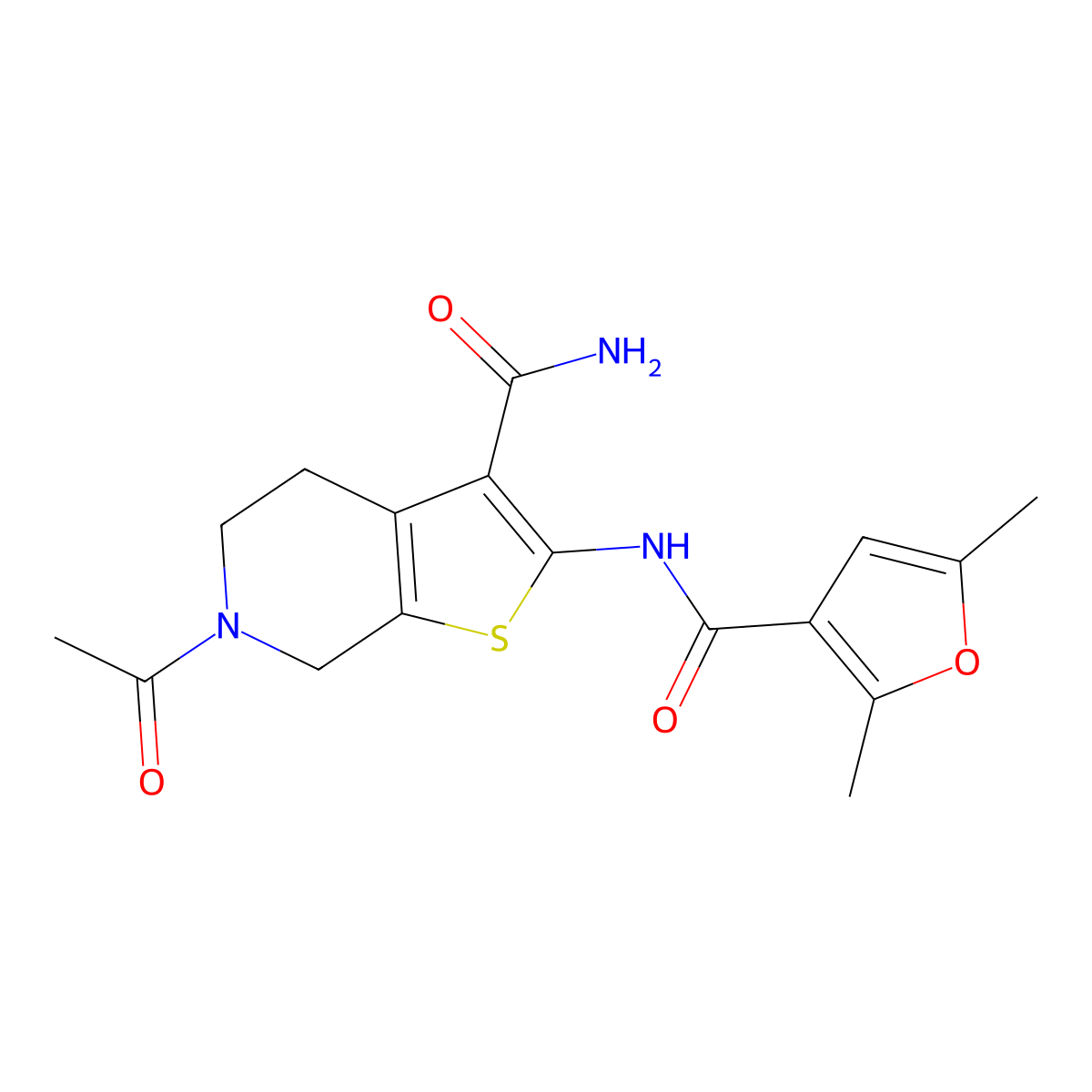 6-Acetyl-2-(2,5-dimethylfuran-3-carboxamido)-4,5,6,7-tetrahydrothieno[2,3-c]pyridine-3-carboxamide molecular structure, CAS 1170100-93-2