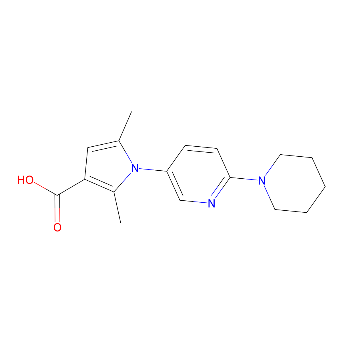 2,5-Dimethyl-1-(6-piperidin-1-ylpyridin-3-yl)-1H-pyrrole-3-carboxylic acid molecular structure, CAS 1170101-62-8